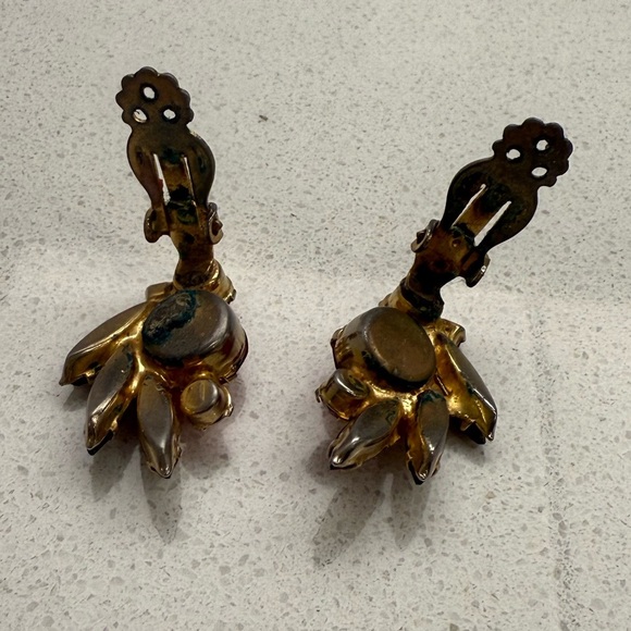 Vintage D&E Juliana Clip On Earrings Orange Rhinestones Mid-Century Modern MCM - Picture 5 of 8